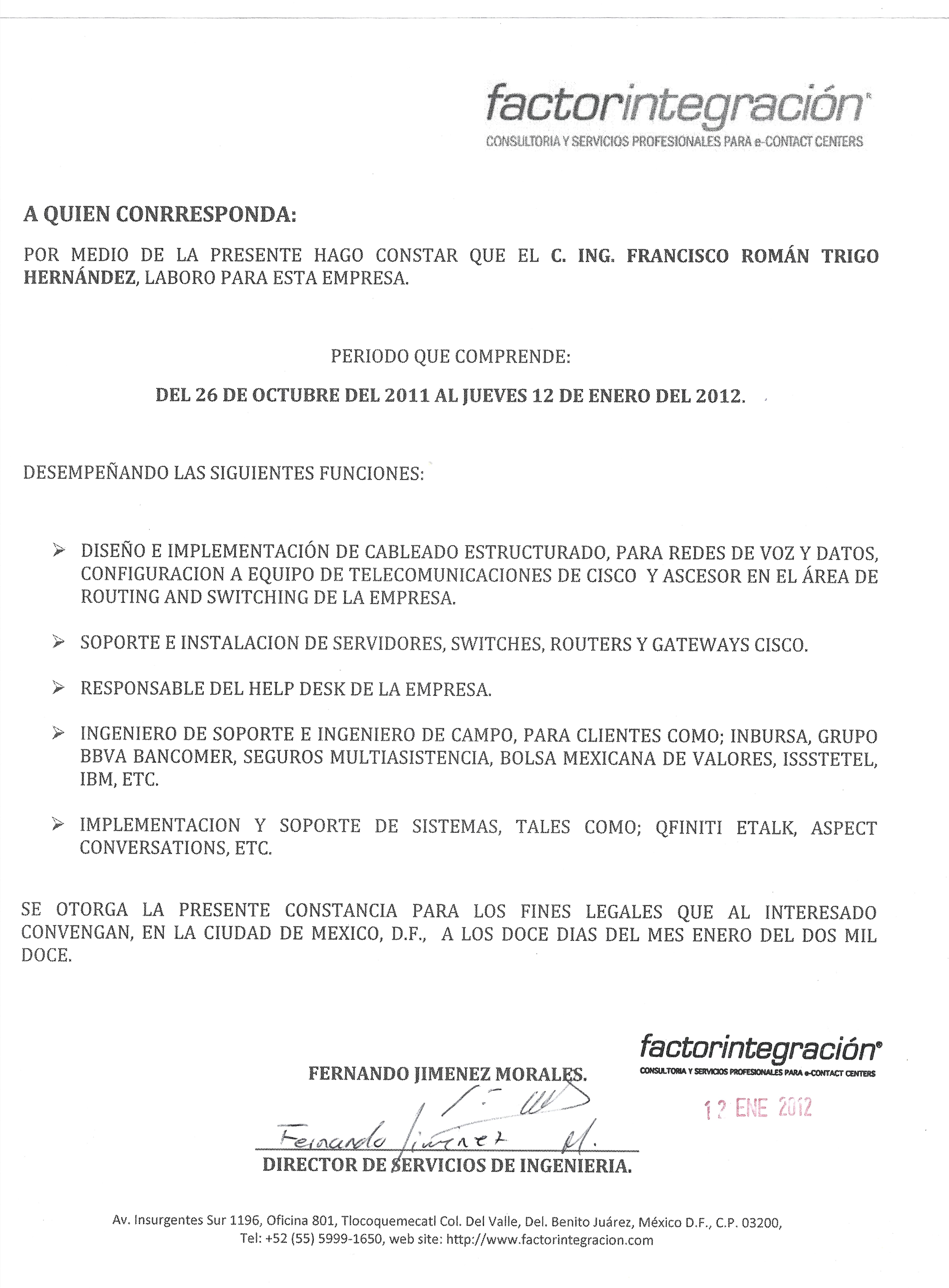 Factor Integration Experience